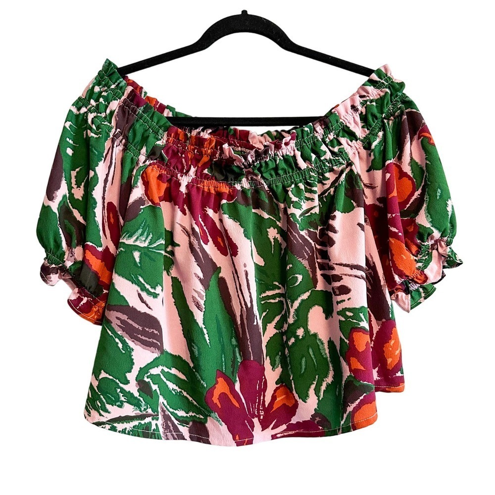 ASOS Tropical Floral Off Shoulder Flowy Cropped Shirt NWOT Size 16